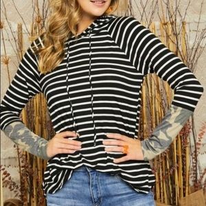 Black & Ivory Stripe Camo Top